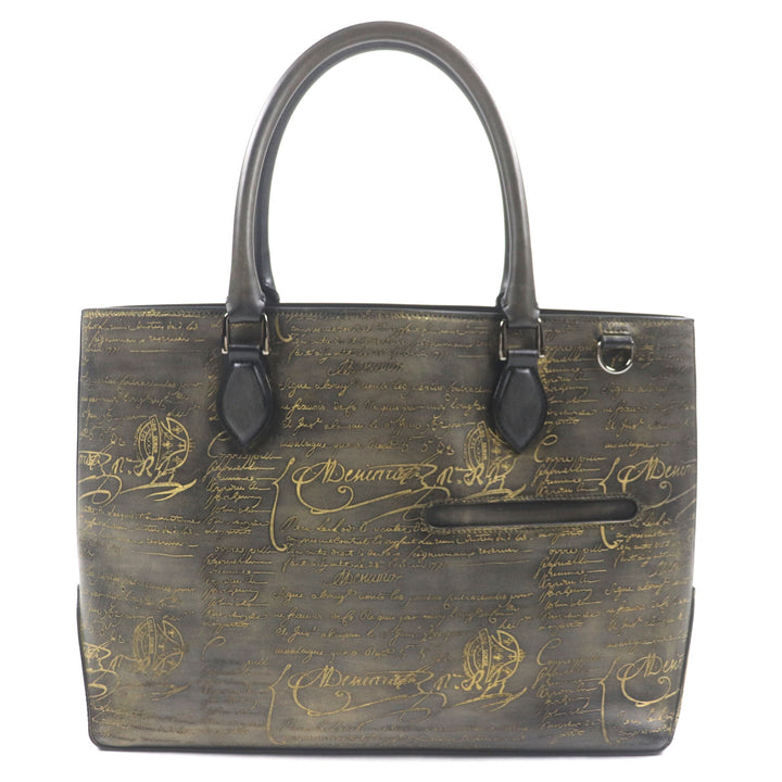 極美品▼BERLUTI ベルルッティ トゥジュール スクリットレザー カリグラフィ ゴールデンパティーヌ トートバッグ 保存袋付き メンズ
