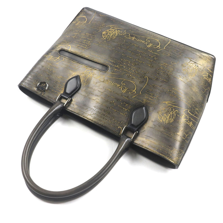 極美品▼BERLUTI ベルルッティ トゥジュール スクリットレザー カリグラフィ ゴールデンパティーヌ トートバッグ 保存袋付き メンズ