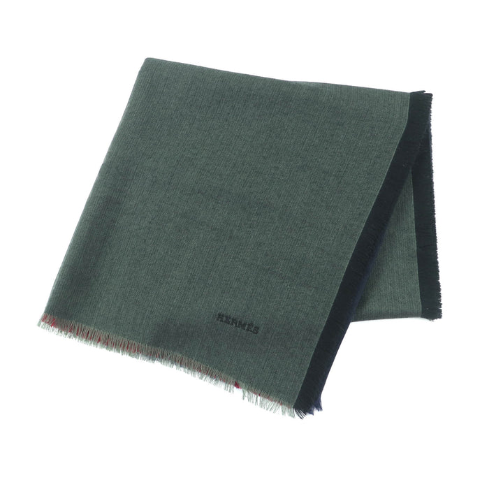 未使用品★HERMES エルメス H583697 カレ120 カシミヤ シルク混 ROUGE/MARINE/KAKI ロゴ刺繍入り フリンジ付 大判 ストール 箱付