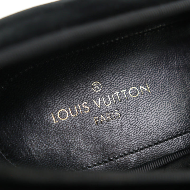 極美品○LOUIS VUITTON ルイヴィトン オートゥイユライン LVロゴ刺繍入り ベロア オペラシューズ スリッポン ローファー 黒系 6.5 メンズ