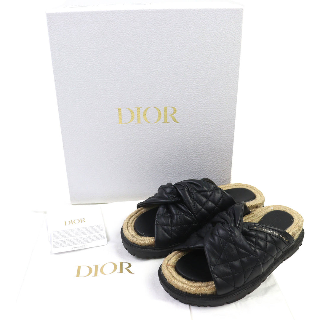 美品△Christian Dior クリスチャンディオール KDQ705CQL DTWIST カナージュ キルティングカーフ エスパドリーユ ミュール サンダル 35.5