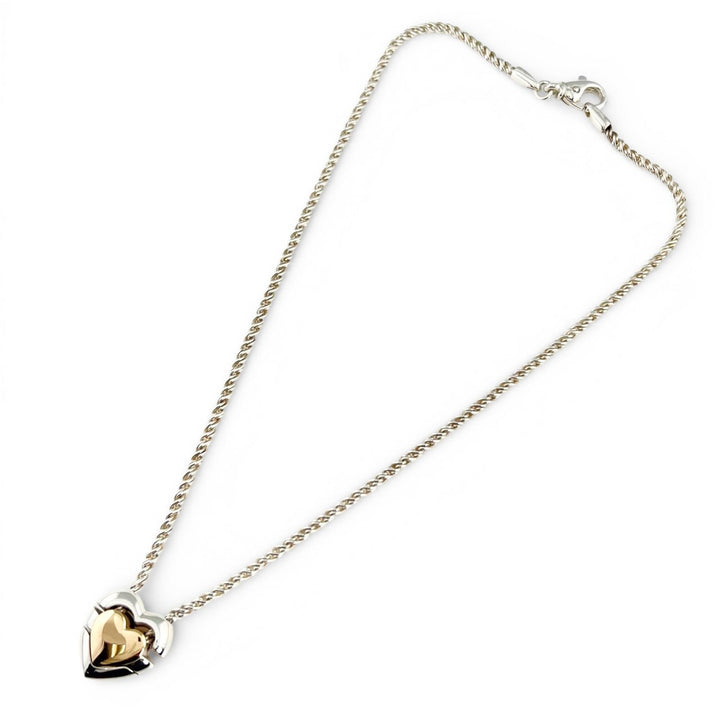 美品▲TIFFANY&amp;Co. ティファニー ヴィンテージ 925 750 ダブルハート パズル ネックレス シルバー ゴールド 伊製 重量22.9g レディース