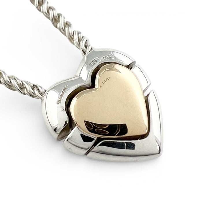 美品▲TIFFANY&amp;Co. ティファニー ヴィンテージ 925 750 ダブルハート パズル ネックレス シルバー ゴールド 伊製 重量22.9g レディース