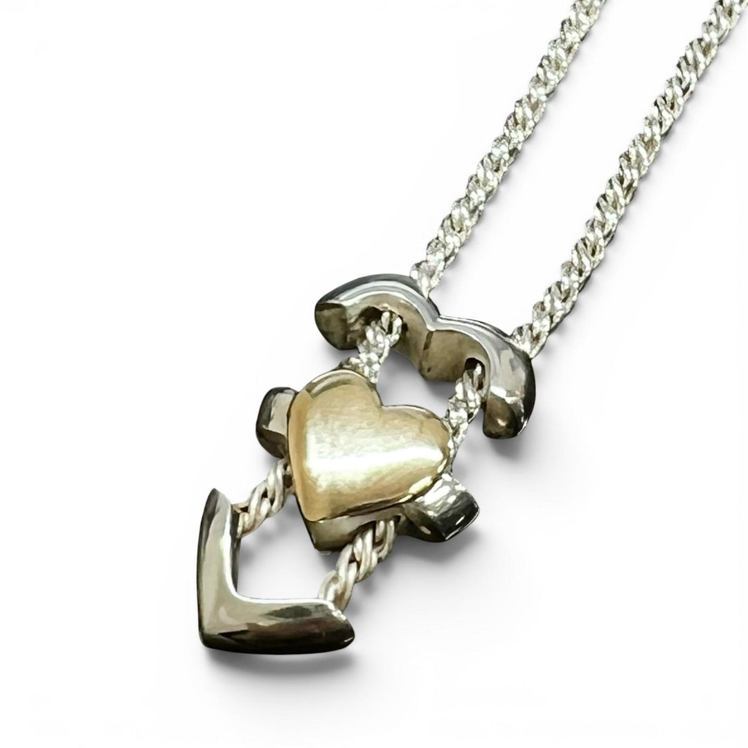 美品▲TIFFANY&amp;Co. ティファニー ヴィンテージ 925 750 ダブルハート パズル ネックレス シルバー ゴールド 伊製 重量22.9g レディース
