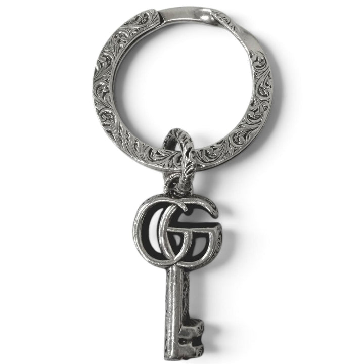 美品□GUCCI グッチ 627765 AG925 アラベスク ダブルG キーモチーフ バッグチャーム キーホルダー シルバー イタリア製 重量16.7g メンズ