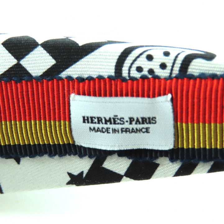 極美品★HERMES エルメス ジグザグ シルク カチューシャ ヘアアクセサリー ホワイト ブラック フランス製 レディース