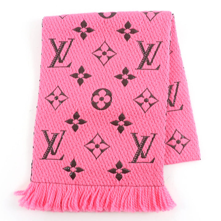 極美品☆LOUIS VUITTON ルイヴィトン 2019年製 M76070 エシャルプ ロゴマニア シャイン シルク混 ローズポップ マフラー 伊製 正規品