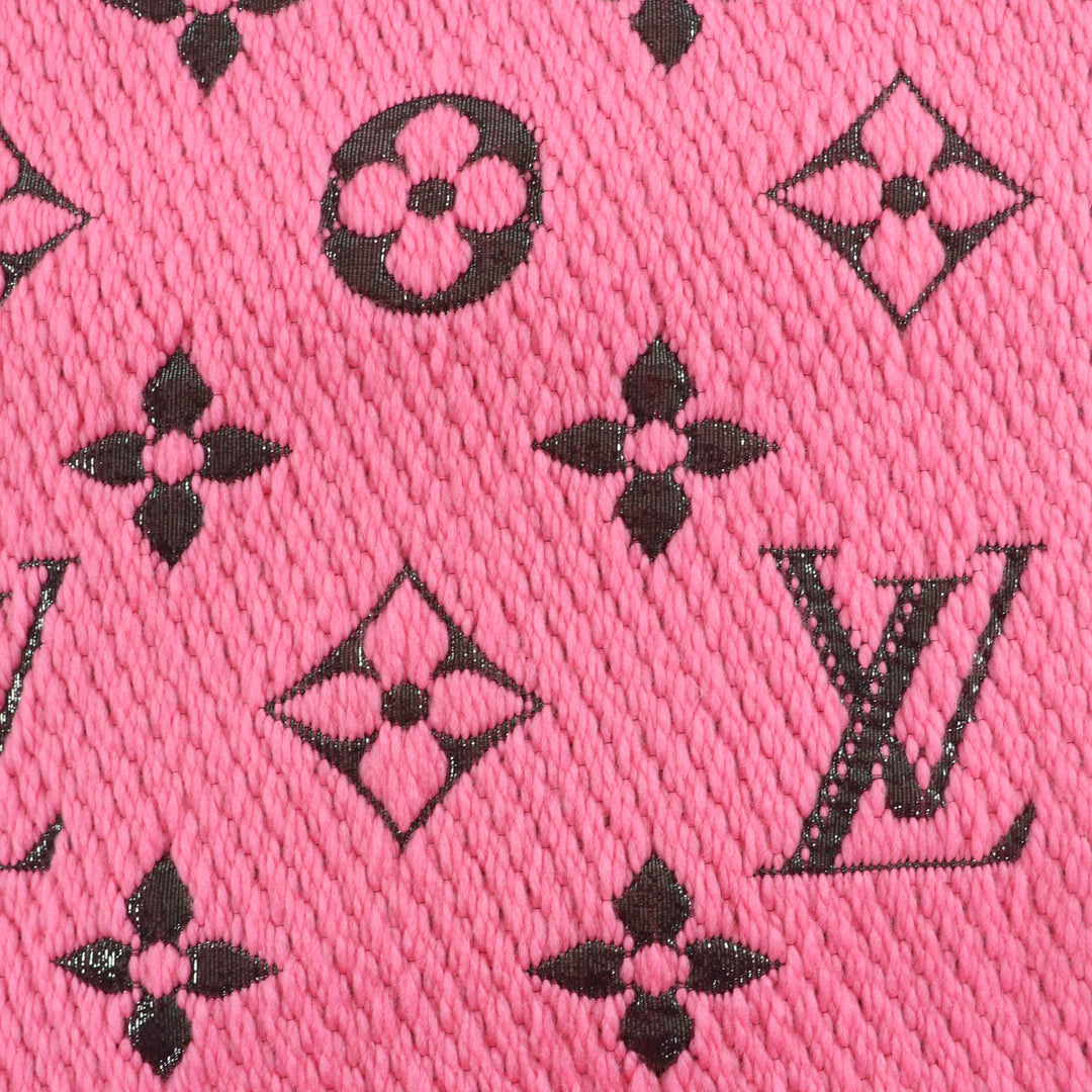 極美品☆LOUIS VUITTON ルイヴィトン 2019年製 M76070 エシャルプ ロゴマニア シャイン シルク混 ローズポップ マフラー 伊製 正規品