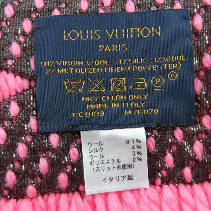 極美品☆LOUIS VUITTON ルイヴィトン 2019年製 M76070 エシャルプ ロゴマニア シャイン シルク混 ローズポップ マフラー 伊製 正規品