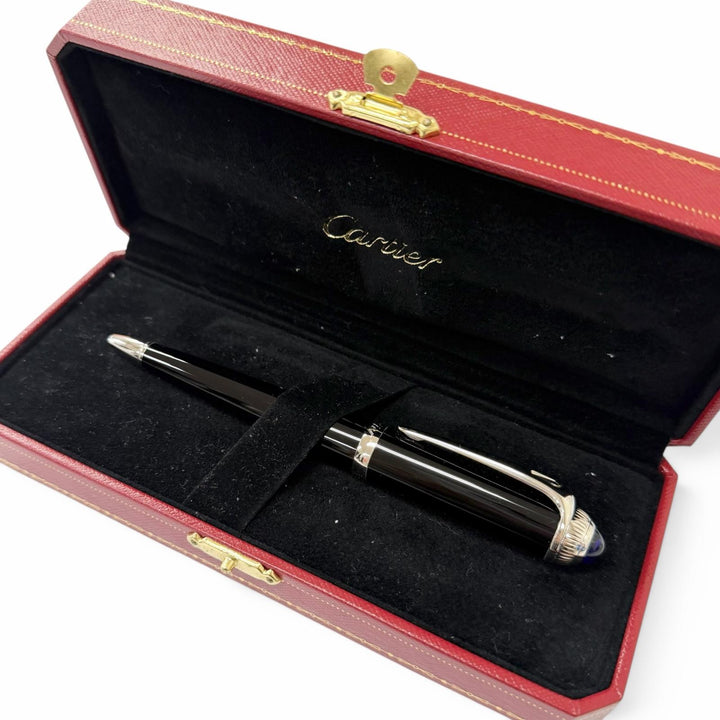 極美品□Cartier カルティエ ロードスター ドゥ カルティエ ブルージェムストーン ツイスト式 ボールペン ブラック フランス製 筆記OK
