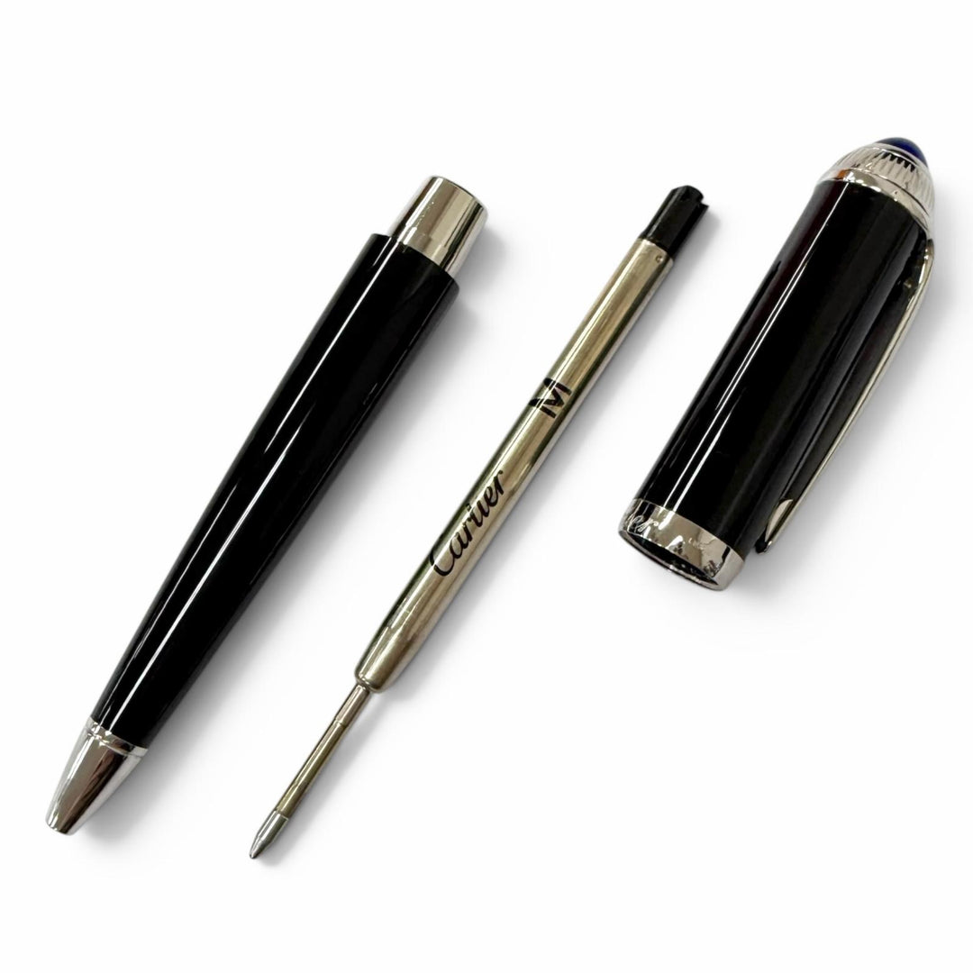 極美品□Cartier カルティエ ロードスター ドゥ カルティエ ブルージェムストーン ツイスト式 ボールペン ブラック フランス製 筆記OK