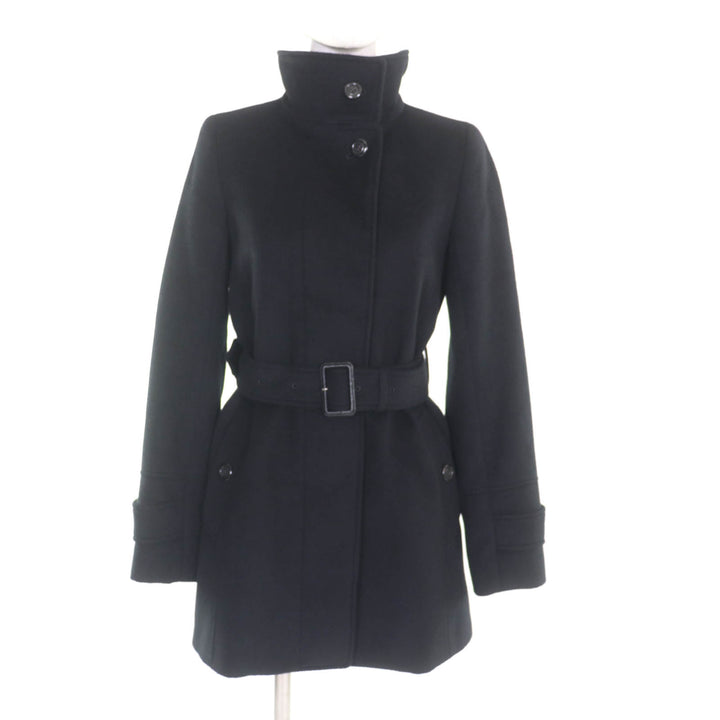 極美品★BURBERRY LONDON バーバリーロンドン FN348-931 アンゴラ混 ベルト付 裏地チェック柄 スタンドカラー コート ブラック 36 正規品