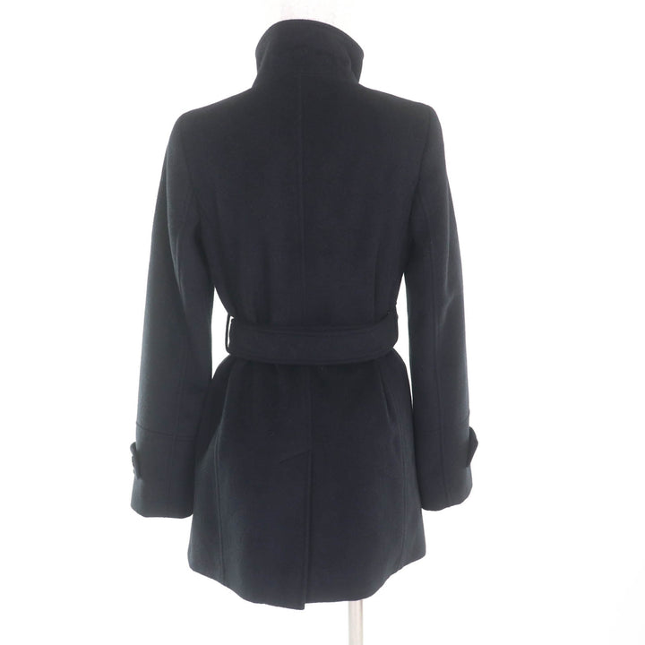 極美品★BURBERRY LONDON バーバリーロンドン FN348-931 アンゴラ混 ベルト付 裏地チェック柄 スタンドカラー コート ブラック 36 正規品