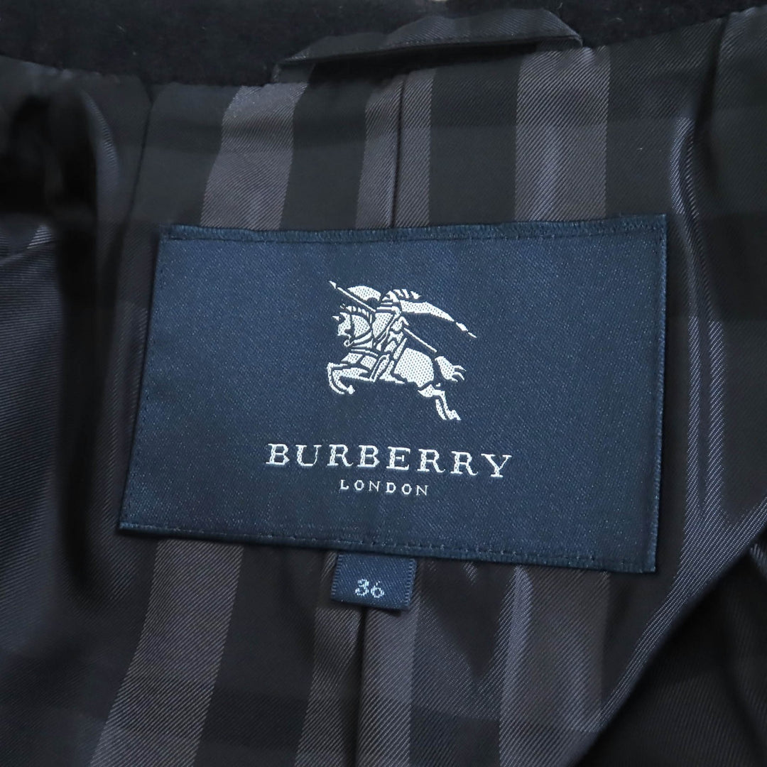 極美品★BURBERRY LONDON バーバリーロンドン FN348-931 アンゴラ混 ベルト付 裏地チェック柄 スタンドカラー コート ブラック 36 正規品