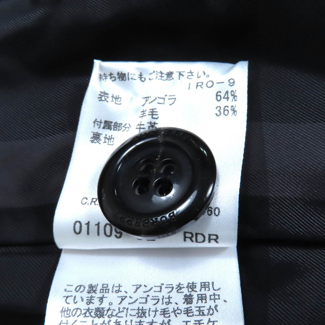 極美品★BURBERRY LONDON バーバリーロンドン FN348-931 アンゴラ混 ベルト付 裏地チェック柄 スタンドカラー コート ブラック 36 正規品
