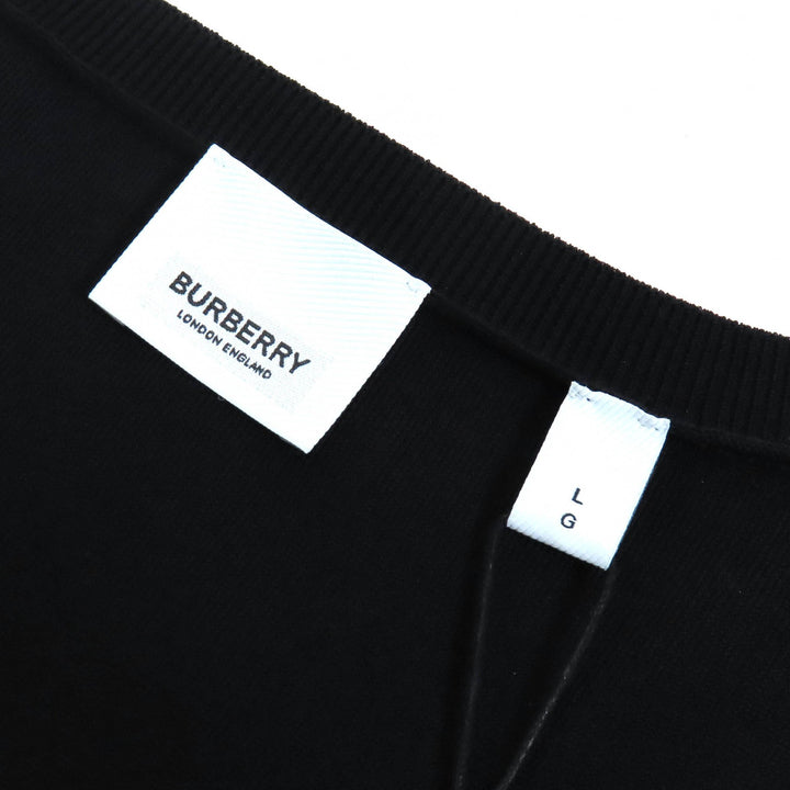 未使用品△BURBERRY バーバリー 8039180 ロゴ刺繍 クルーネック 長袖 ニット ワンピース シンプルデザイン 黒 L 正規品 レディース