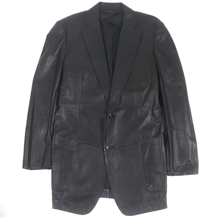 美品□GUCCI グッチ ヴィンテージ 羊革 トムフォード期 オールレザー シングル テーラードジャケット ブラック 46 イタリア製 正規品
