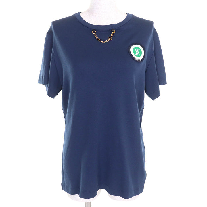 美品△LOUIS VUITTON ルイヴィトン 22AW コットン100％ LVレインボーパッチ チェーン付き クルーネック 半袖Ｔシャツ ネイビー S 正規品