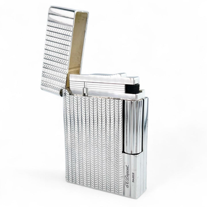 良品▲Dupont デュポン ギャッツビー ヘリンボーン ローラー式 喫煙具 ガスライター シルバー フランス製 メンズ 着火確認済み