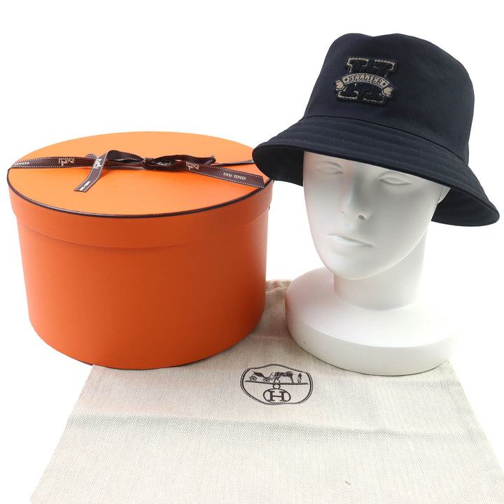 極美品△HERMES エルメス ハーパー・Hセリエ コットン100％ バケットハット 帽子 ブラック 57 箱・保存袋付き 正規品　フランス製