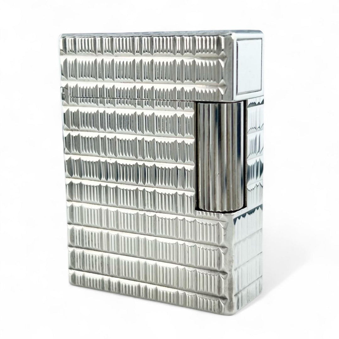 外装美品▲Dupont デュポン ライン1 ショート チェック柄 ローラー式 喫煙具 ガスライター シルバー フランス製 メンズ 着火不可