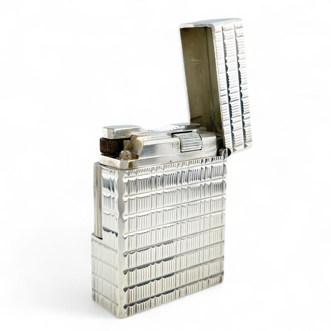 外装美品▲Dupont デュポン ライン1 ショート チェック柄 ローラー式 喫煙具 ガスライター シルバー フランス製 メンズ 着火不可