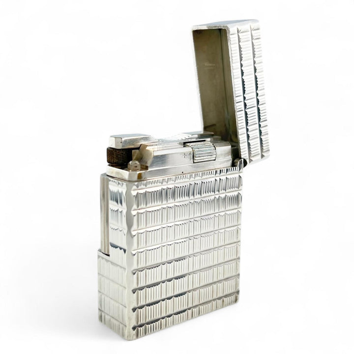 外装美品▲Dupont デュポン ライン1 ショート チェック柄 ローラー式 喫煙具 ガスライター シルバー フランス製 メンズ 着火不可