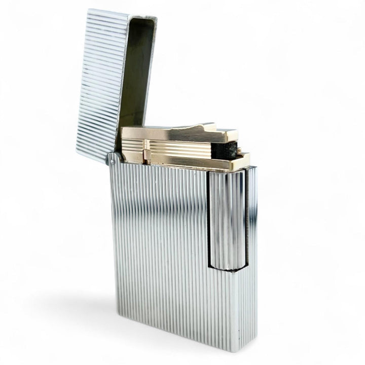美品▲Dupont デュポン ライン2 ストライプ ローラー式 喫煙具 ガスライター シルバー フランス製 メンズ 着火確認済み