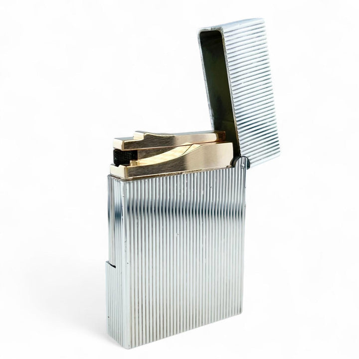 美品▲Dupont デュポン ライン2 ストライプ ローラー式 喫煙具 ガスライター シルバー フランス製 メンズ 着火確認済み