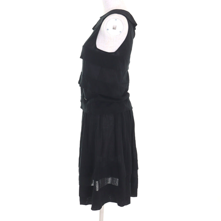 美品○CHANEL シャネル 06P P28522 カール・ラガーフェルド期 ココマークパーツ ティアード ノースリーブ ドレス ワンピース 36