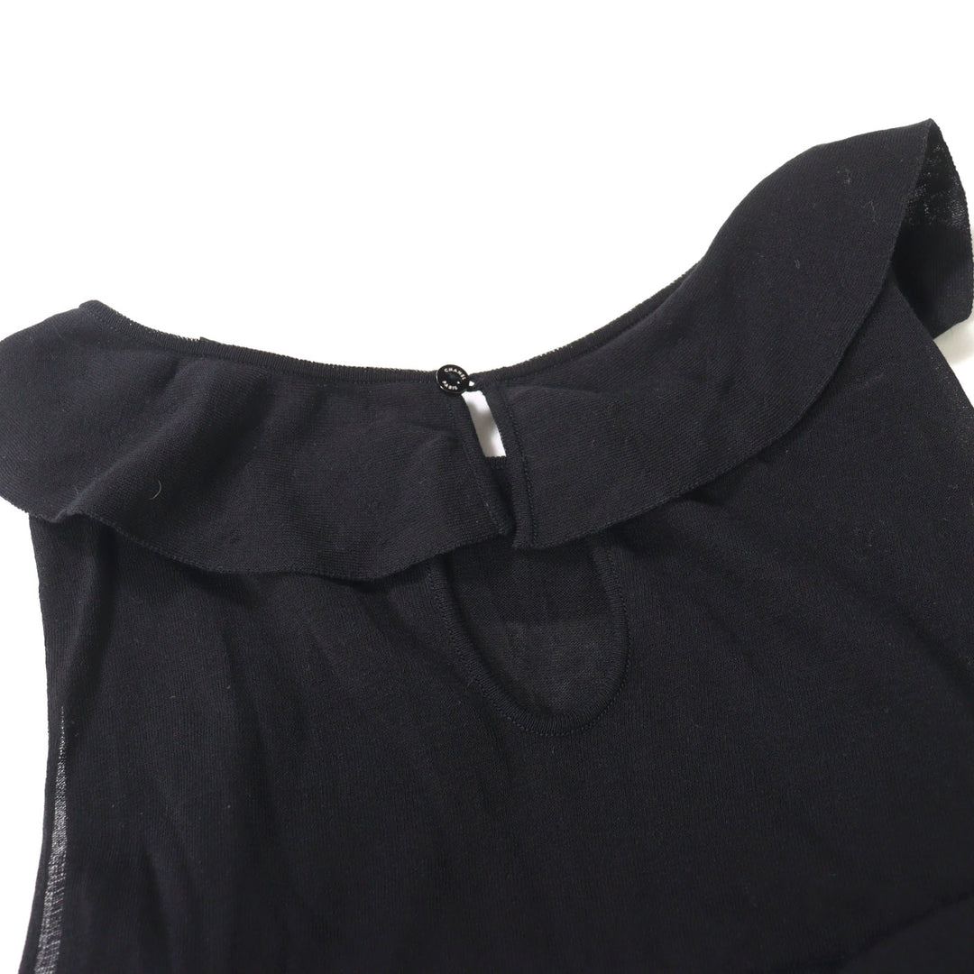 美品○CHANEL シャネル 06P P28522 カール・ラガーフェルド期 ココマークパーツ ティアード ノースリーブ ドレス ワンピース 36