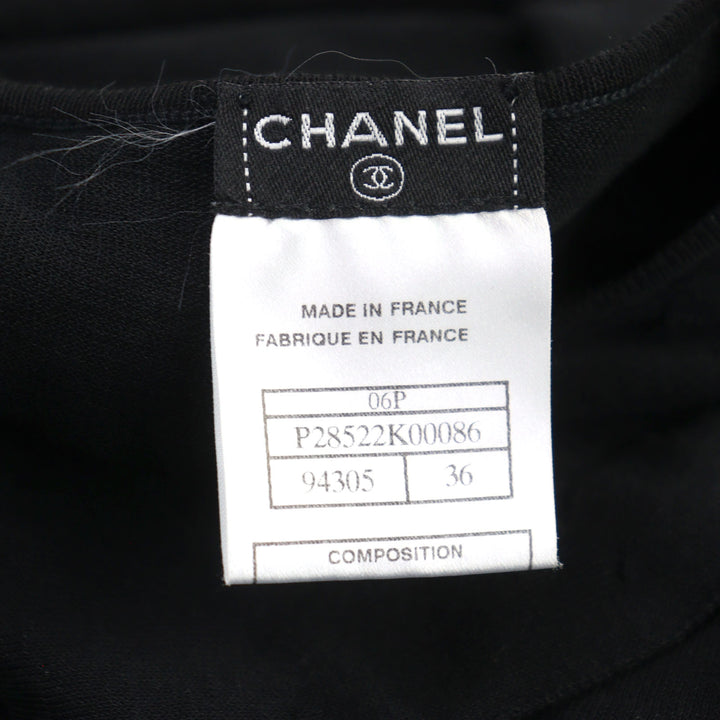 美品○CHANEL シャネル 06P P28522 カール・ラガーフェルド期 ココマークパーツ ティアード ノースリーブ ドレス ワンピース 36