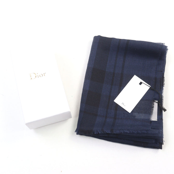 未使用品○Dior HOMME ディオールオム 133IAE070856 カシミヤ シルク ロゴ刺繡 チェック柄 スカーフ 箱付き 正規品 メンズ 定価52500円