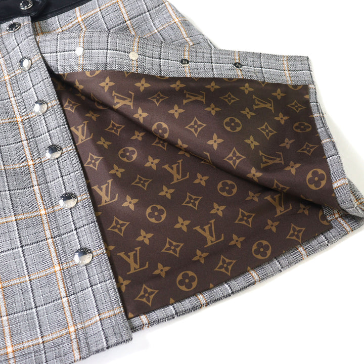 極美品○LOUIS VUITTON ルイヴィトン 2023年製 FPDR64 ロゴボタン LVロゴ ツイード レザー切り替え ワンピース 34 正規品 レディース