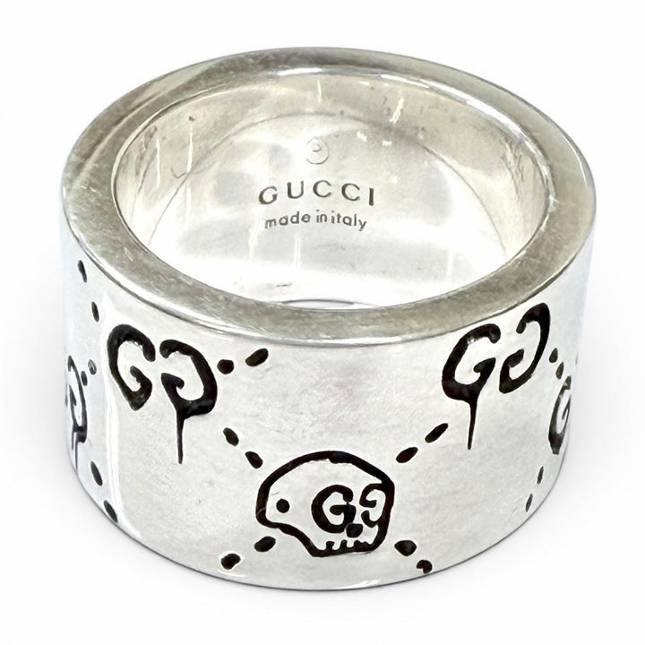 美品◇GUCCI グッチ 455318 925 GHOST ゴーストリング ワイド 指輪 アクセサリー シルバー 8 JP7号相当 イタリア製 重量12.3g レディース