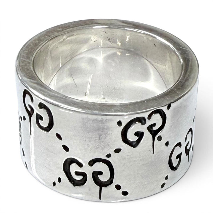 美品◇GUCCI グッチ 455318 925 GHOST ゴーストリング ワイド 指輪 アクセサリー シルバー 8 JP7号相当 イタリア製 重量12.3g レディース