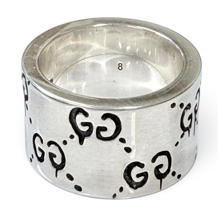 美品◇GUCCI グッチ 455318 925 GHOST ゴーストリング ワイド 指輪 アクセサリー シルバー 8 JP7号相当 イタリア製 重量12.3g レディース