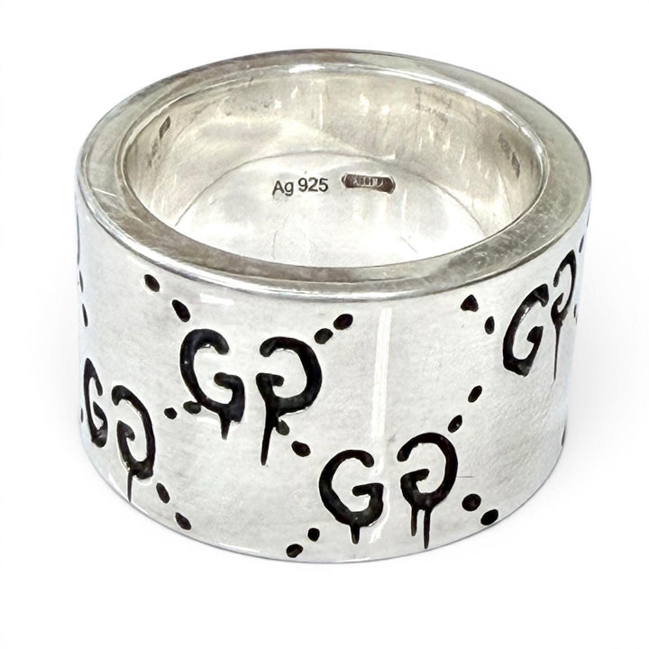 美品◇GUCCI グッチ 455318 925 GHOST ゴーストリング ワイド 指輪 アクセサリー シルバー 8 JP7号相当 イタリア製 重量12.3g レディース