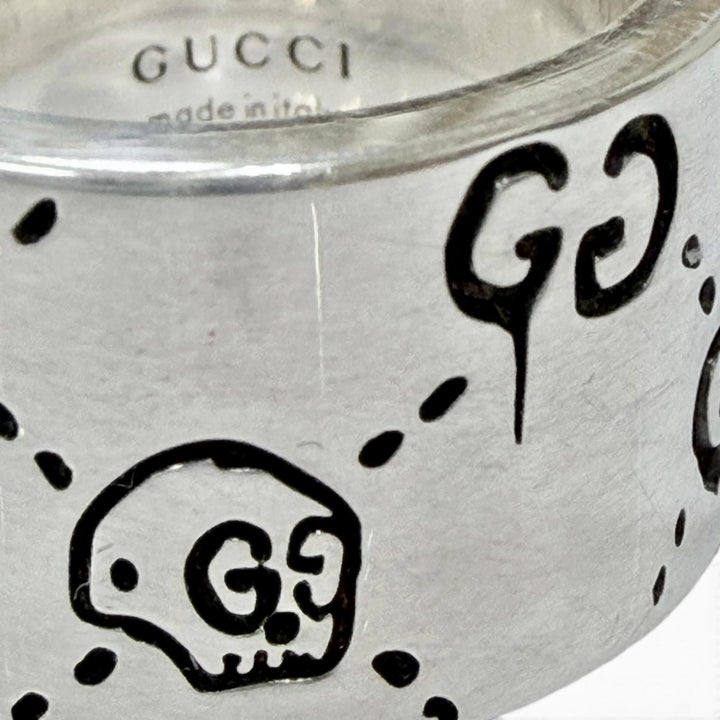 美品◇GUCCI グッチ 455318 925 GHOST ゴーストリング ワイド 指輪 アクセサリー シルバー 8 JP7号相当 イタリア製 重量12.3g レディース