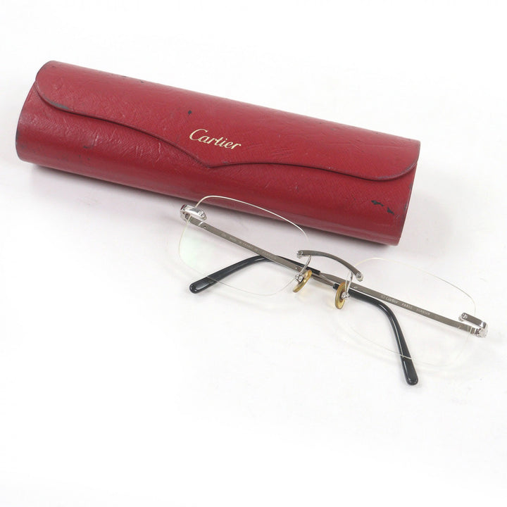 良品□Cartier カルティエ ヴィンテージ 135 サイドダイヤ2P メガネ 眼鏡 アイウェア シルバー ブラック □18 度入り フランス製 メンズ