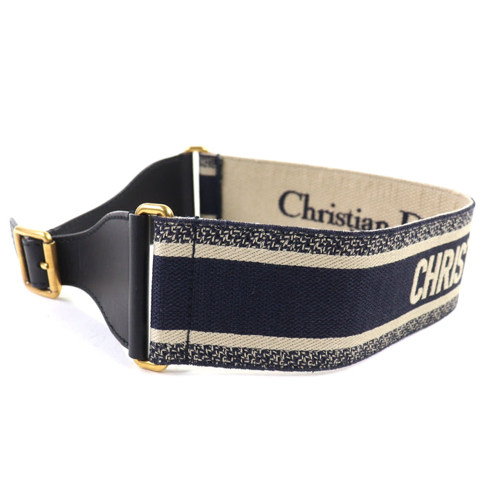 極美品◇Christian Dior クリスチャンディオール 50-MA-0220 エンブロイダリー ロゴ キャンバス ベルト インディゴブルー 箱・袋付 伊製