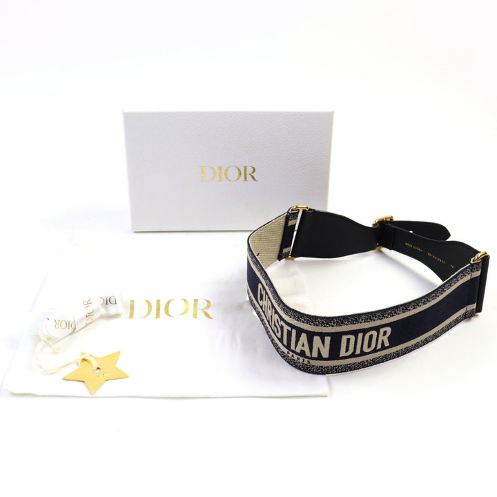 極美品◇Christian Dior クリスチャンディオール 50-MA-0220 エンブロイダリー ロゴ キャンバス ベルト インディゴブルー 箱・袋付 伊製
