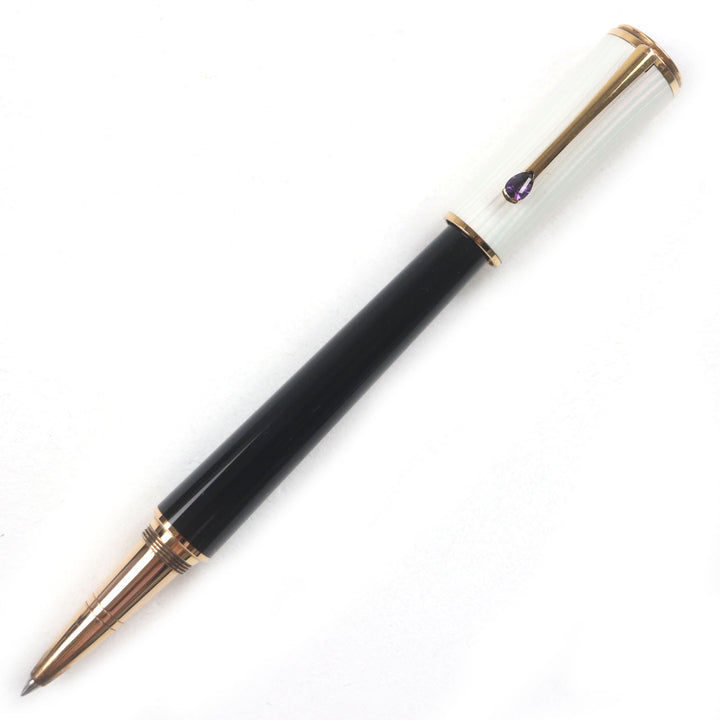 良品▼MONTBLANC モンブラン イングリッド・バークマン ラ・ドンナ カラーストーン付き ホワイトスター ボールペン 白 黒 筆記確認済み