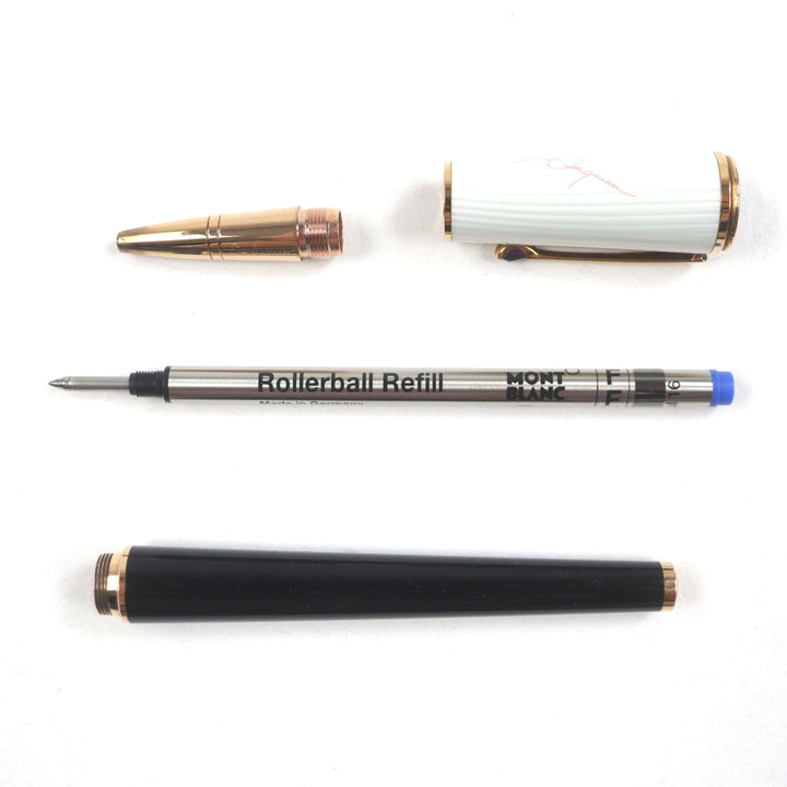 良品▼MONTBLANC モンブラン イングリッド・バークマン ラ・ドンナ カラーストーン付き ホワイトスター ボールペン 白 黒 筆記確認済み