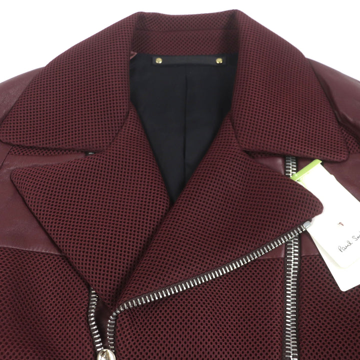 未使用品▼Paul Smith ポールスミス 羊革 ラムレザー メッシュ切替 ジップアップ ライダースジャケット ボルドー M 正規品 メンズ