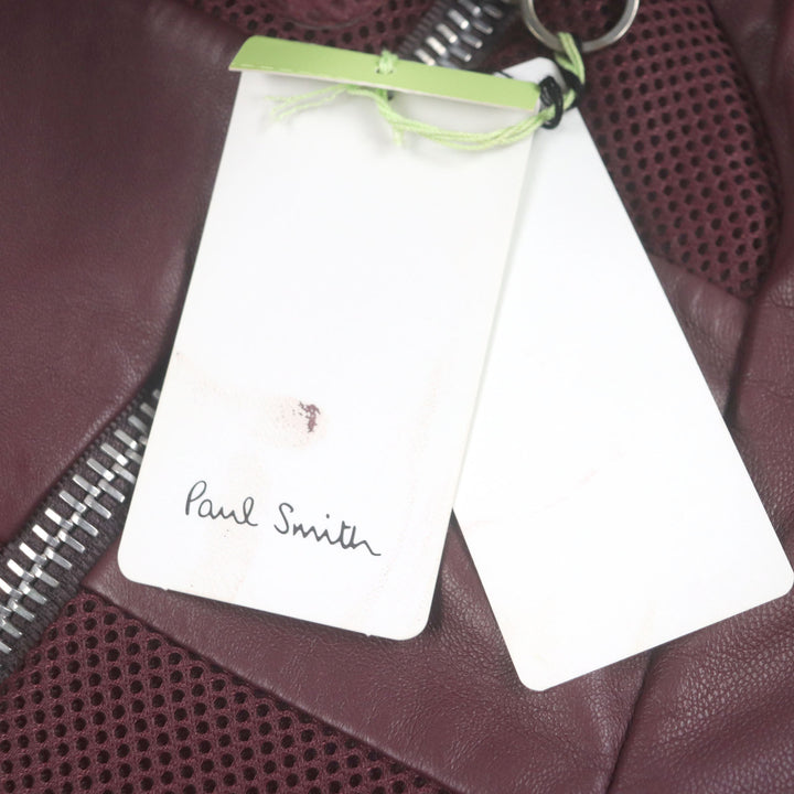 未使用品▼Paul Smith ポールスミス 羊革 ラムレザー メッシュ切替 ジップアップ ライダースジャケット ボルドー M 正規品 メンズ