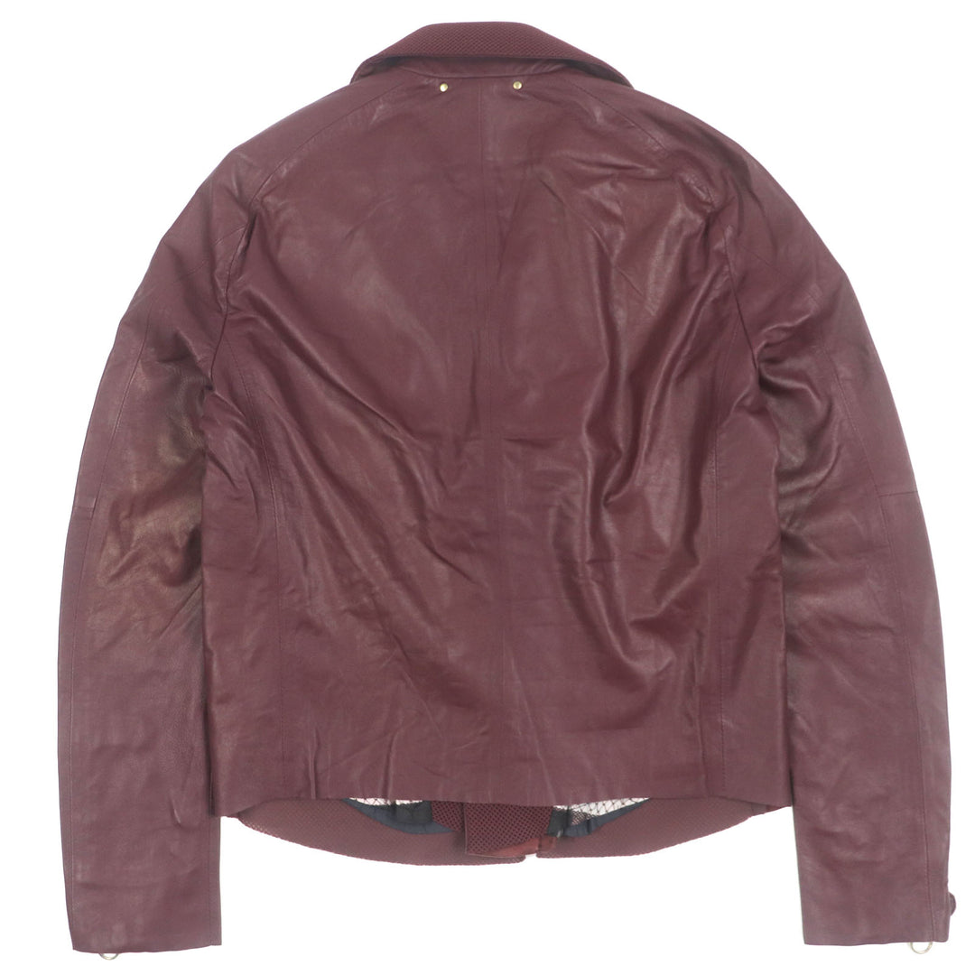 未使用品▼Paul Smith ポールスミス 羊革 ラムレザー メッシュ切替 ジップアップ ライダースジャケット ボルドー M 正規品 メンズ