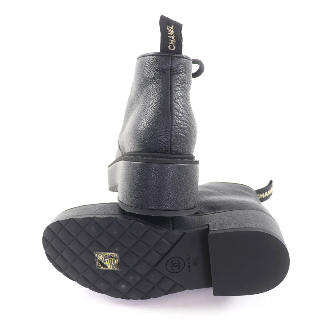 極美品★CHANEL シャネル 20B G36416 Fパール装飾 ココマーク レースアップ レザー ショートブーツ ブラック 36 箱付き イタリア製