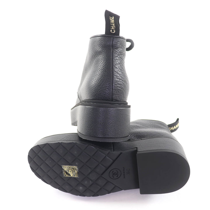 極美品★CHANEL シャネル 20B G36416 Fパール装飾 ココマーク レースアップ レザー ショートブーツ ブラック 36 箱付き イタリア製