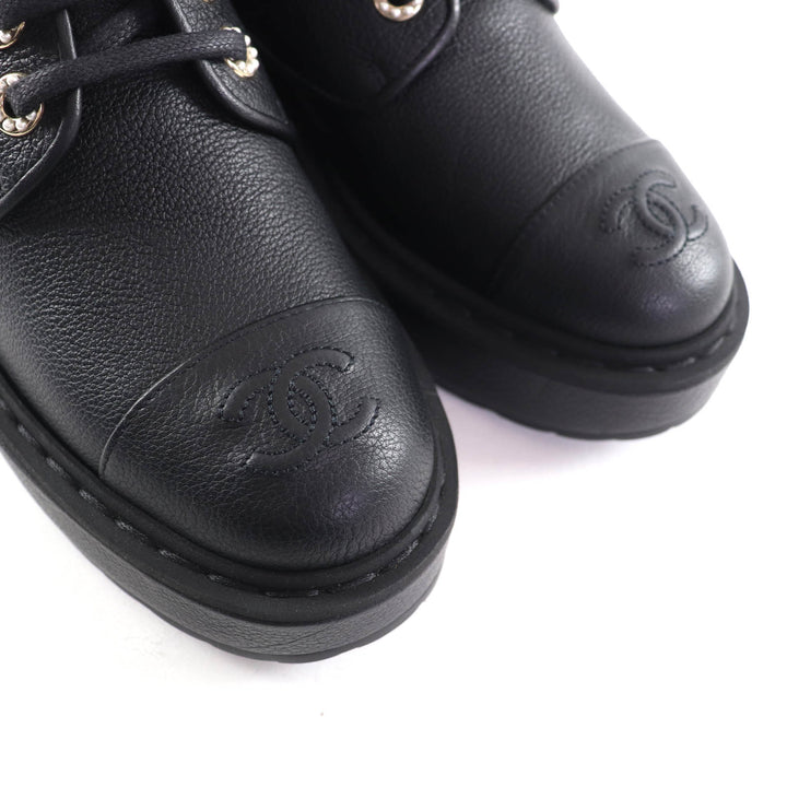 極美品★CHANEL シャネル 20B G36416 Fパール装飾 ココマーク レースアップ レザー ショートブーツ ブラック 36 箱付き イタリア製